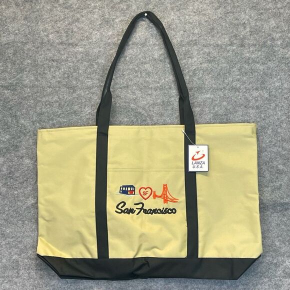 NWT San Francisco Skyline Tote Bag Unisex Large Cream Black Embroidered Lanza - Picture 1 of 15